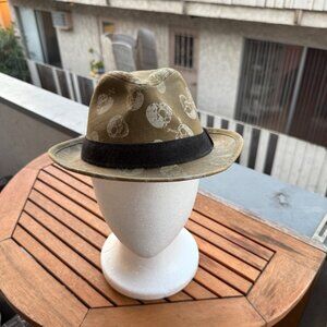 Headers Skull Print Fedora Hat Olive Green Cotton Medium